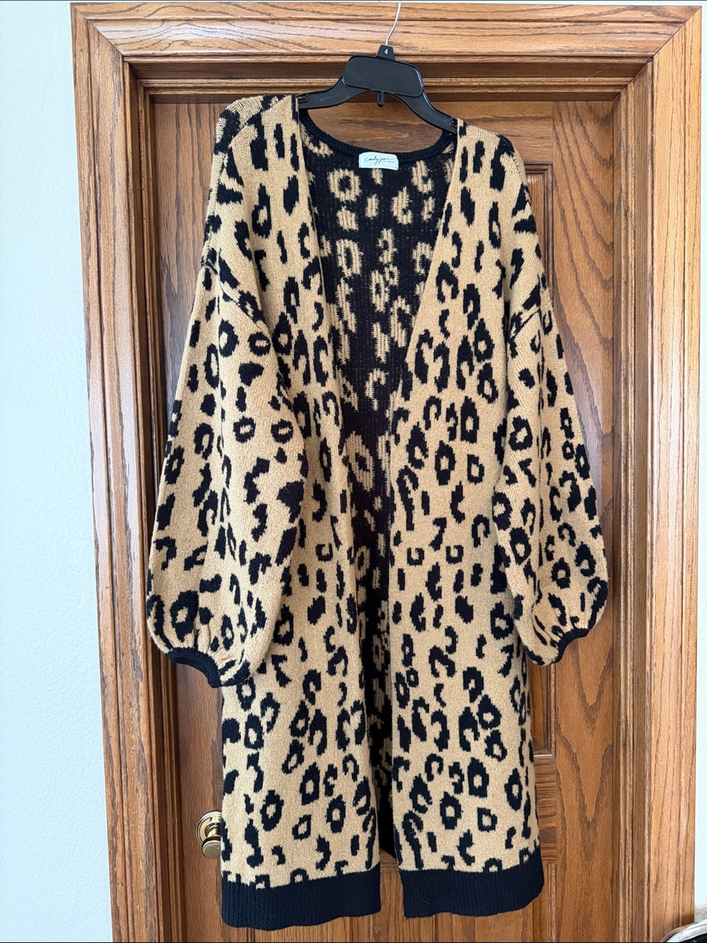 Carly Jean Leopard Print Open Cardigan - Tan & Black